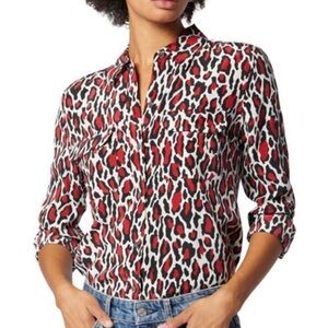 Equipment Red and Black Patterned Blouse
